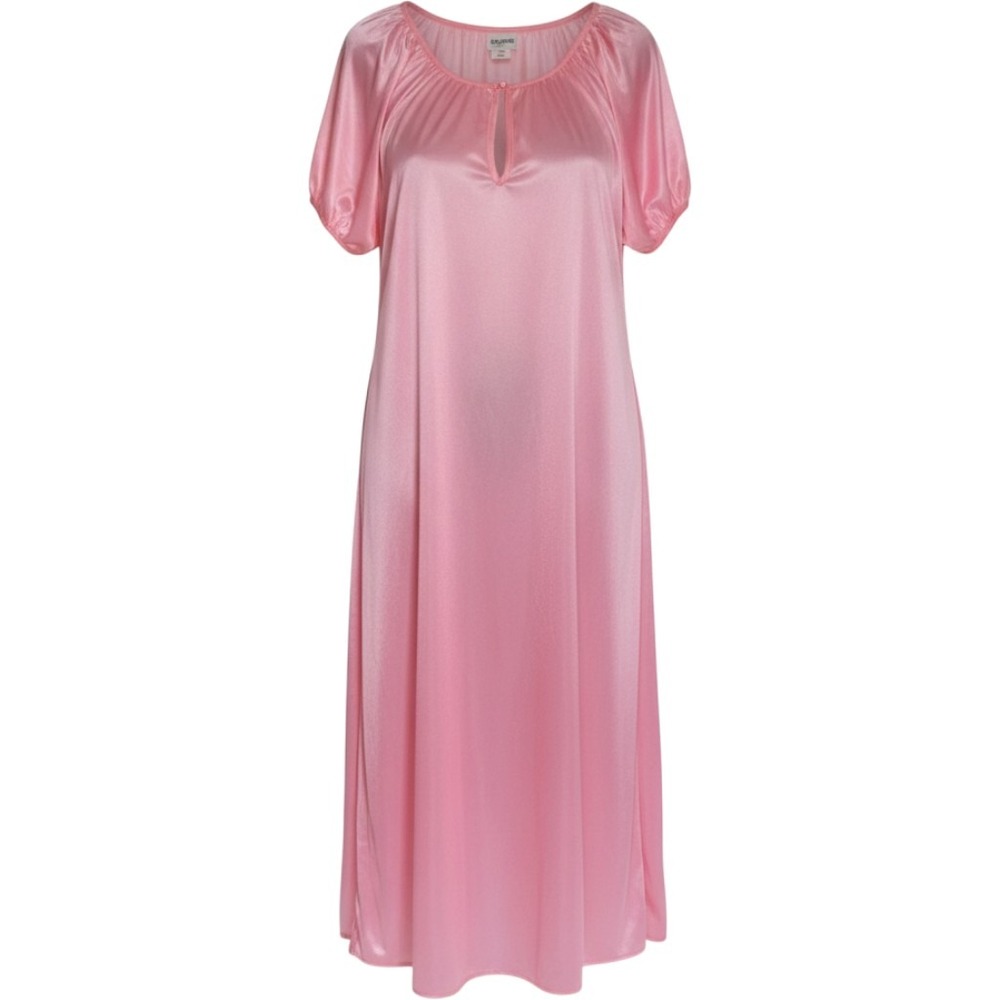 Vtg 70's Sheer Pink Nightgown Maxi Dress Small Made USA Keyhole Chiggon Lingerie